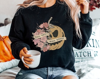 Vintage Floral Pumpkin Sweatshirt, Sorta Sweet Sorta Spooky, Halloween Party Gift