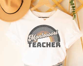 Retro Rainbow Montessori Teacher T-Shirt