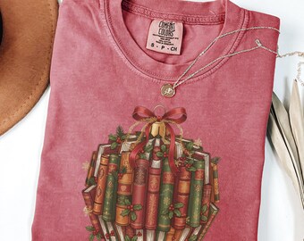 Holiday Books Comfort Colors T-Shirt, Christmas Book Lover Gift