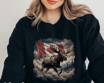 Retro Canadian Moose Sweatshirt, Patriotic Canadian Crewneck