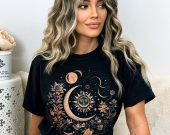 Mystic Moon and Sun Floral Shirt: Boho Comfort Colors Tee