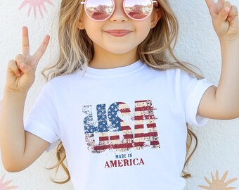 USA Flag Distressed Made in America Tee | Kids patriotic shirt