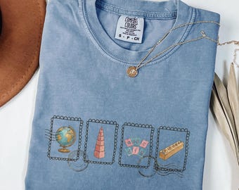 Montessori Teacher Shirt, Vintage Stamp Print, Comfort Colors Tee