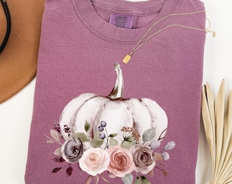Boho Floral Pumpkin Comfort Colors T-Shirt, Fall Graphic Tee