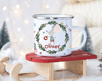 Personalized Kids Christmas Mug: Mouse Design, Custom Name