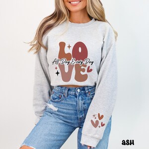 Retro Love Sweatshirt, Sleeve Design Valentine&#39;s Day Shirt,Love Hearts Shirt, Valentine&#39;s Day Shirt,Valentines Day Gift,Anniversary Gift