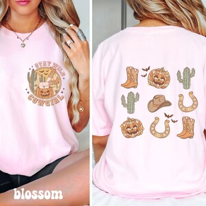 Western Halloween Shirt,Cowgirl Halloween,Double Side Print Cowboy Country Graphic Tee,Cute Fall Shirt, Pumpkin Shirt,Cowboy Boots Shirt