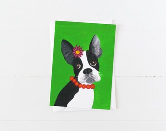 French Bulldog Boston Terrier greetings card, pet greetings card, dog greetings card, dog card, fun dog card, puppy card, blank card