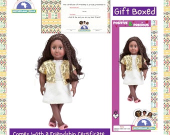 Gift Boxed 18" Afro Black Doll: Biracial Rag Doll with Friendship Certificate