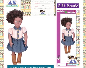 Gift Boxed Afro Black Rag Doll: 18" Biracial Doll, Friendship Certificate