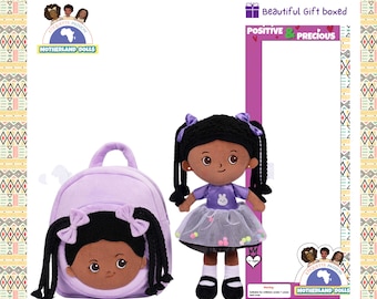 Gift Boxed Black Afro Rag Doll: Plush Biracial Doll with Backpack