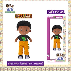GIFT BOXED Black African American boy cool doll toy, black rag doll, birthday Gift, Baby Shower Gift, African American Baby, Doll