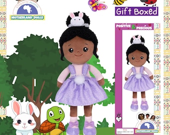Gift Boxed Black Plush Rag Doll: Biracial Afro Doll
