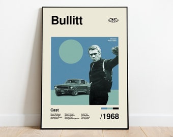 Affiche d'art Bullitt Mid-Century Art mural de film Affiches de films minimalistes