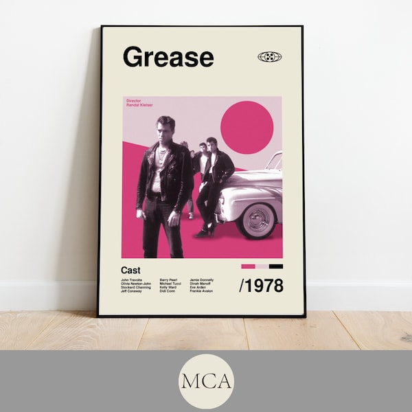 Grease Mid-Century Art Poster Film Wall Art Minimalist Movie Posters