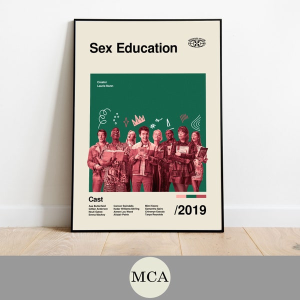 Sex Education, mid-century art poster, high-quality print, modern art design, home wall decor, classic movie or TV series, cult film