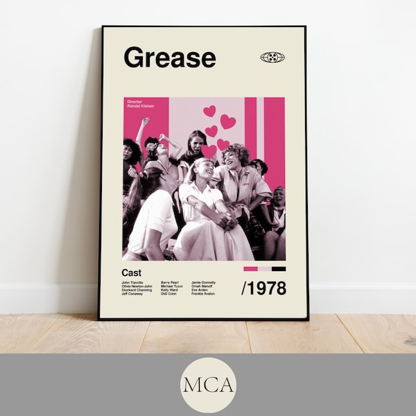 Grease Mid-Century Art Poster Film Wall Art Minimalist Movie Posters