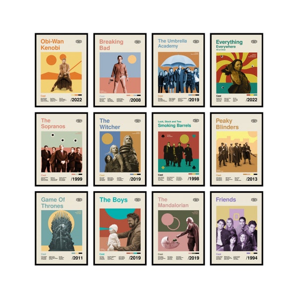 Movie Poster Print Collection-Mid Century Style Wall Art-Choose From 70 Film Wall Art Minimalist Movie Posters