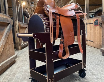 Saddle Rack, Saddle Stand, Saddle Pad, Rustic Barn Storage, Equine Tack, Equestrian Design, Horse Bridle Rack, Saddle Stand With Storage