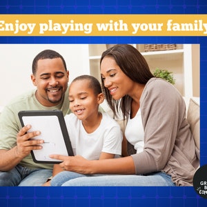 Family using Jeopardy game