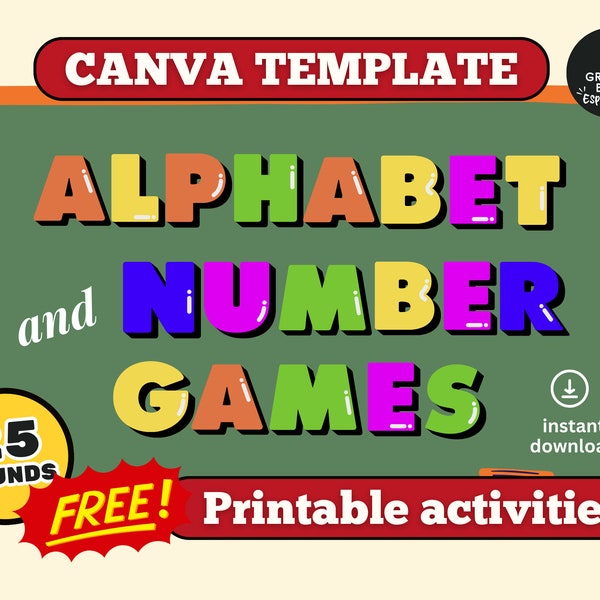 Alphabet and Number Game Canva Template, Printable Preschool Activities, Educational Kids Game, Virtual Teaching Tool