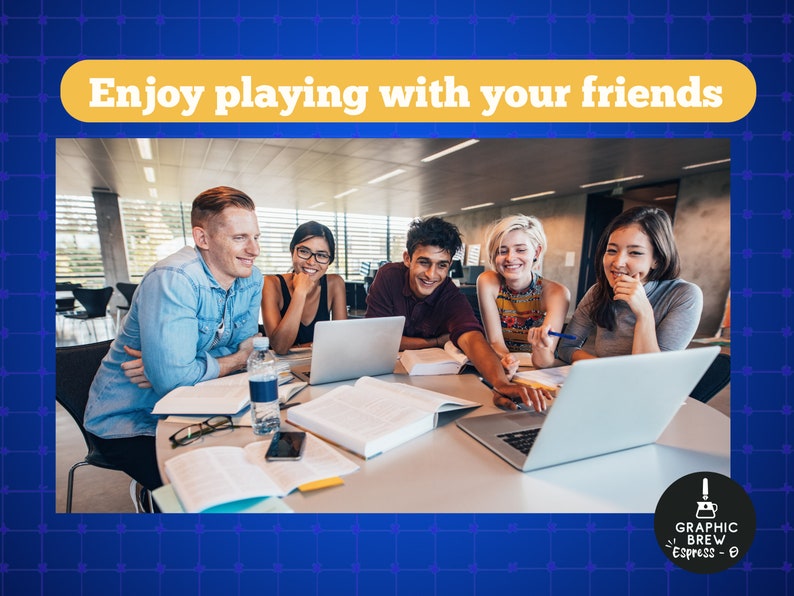 Group of friends using Jeopardy game
