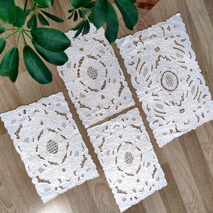 Vintage Dresser Scarf Set of 4 - Whilte Doily Table Runner - Handmade Crochet Table Decor