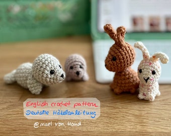 Häkelanleitung Amigurumi kleines Kaninchen und kleine Robbe - Deutsch/English - crochet pattern little rabbit and seal - PDF  - digital file