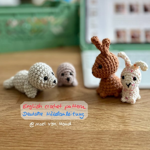 Häkelanleitung Amigurumi kleines Kaninchen und kleine Robbe - Deutsch/English - crochet pattern little rabbit and seal - PDF  - digital file