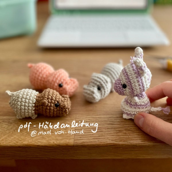 Häkelanleitung kleines Nilpferd, Zebra, Esel oder/und Pferd - pdf - Anleitung zum Häkeln kleiner Tiere - Amigurumi - Deutsch