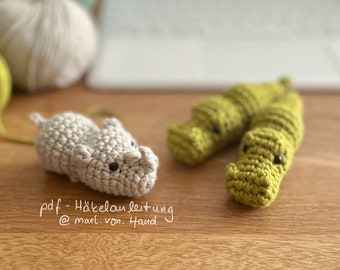 Häkelanleitung kleines Krokodil und Nashorn - pdf - Anleitungen zum Häkeln kleiner Tiere - Amigurumi - Deutsch