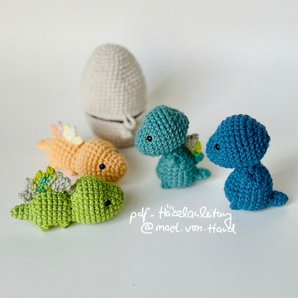 Häkelanleitung zu kleinen Dinos mit Ei - T-Rex, Dimetrodon und Spinosaurus - pdf - Anleitung zum Häkeln - Amigurumi - Deutsch