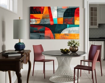 Abstract canvas muurkunst, kleurrijk schilderij, kunst aan de grote muur, woonkamerdecor, modern, minimalistisch, slaapkamer, schilderij, handgemaakt, schilderij