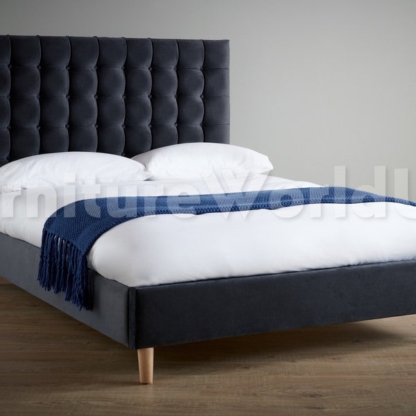 Olivia Luxury Handmade Upholstered Bed Frame French Velvet Modern Bedroom All Sizes Single, 4FT Small Double, Kingsize, Superking