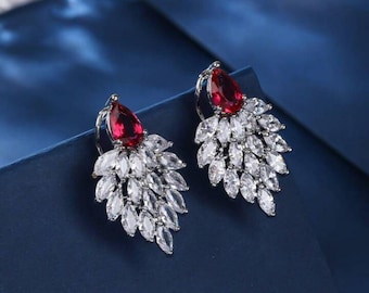 Elegant Drop Earrings | Silver Plated CZ Leaf Design Dangle Earrings