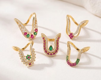 Gold Plated CZ Vanki Ring Set: South Indian Style