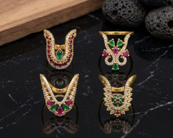 Gold Plated V-Shape Mangalyam Ring: South Indian CZ Wedding Band