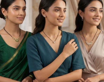 3-Piece CZ Mangalsutra Set, Black Bead Gold Daily Wear Jewellery