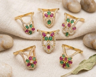 Gold Plated CZ Vanki Ring: Adjustable Indian Design