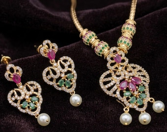 Antique Kemp Temple Necklace Set – South Indian Bridal Jewelry with Pearls