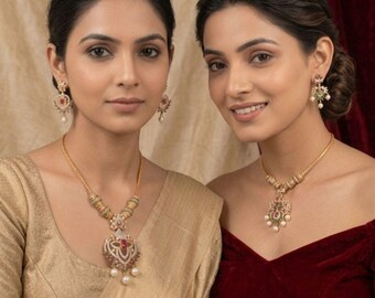 Elegant Gold Plated Floral Necklace Set with CZ Stones | Designer Indian Bridal Jewelry