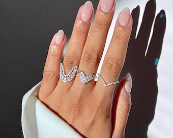 Silver Plated CZ Vanki Ring Set | Zig Zag Geometric Statement Rings