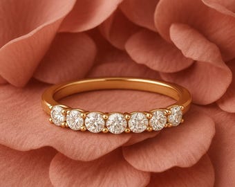Fede nuziale con diamanti coltivati in laboratorio: taglio rotondo da 0,50 ct, oro 14k