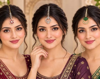 3-Piece CZ Stone Maang Tikka Set | Indian Bridal Forehead Jewelry