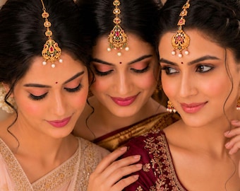 Set of 3 Gold Plated Maang Tikkas | Traditional Indian Bridal Forehead Jewelry