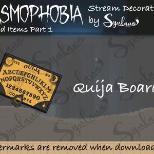 May include: A yellow and black Ouija board with the letters of the alphabet, numbers 1-9 and 0, and the words "YES", "NO", "GOODBYE", and "OUIJA".