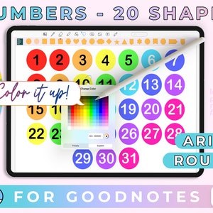GoodNotes Numbers 1-31 // Color Changing Stickers Digital Planning // 20 Shapes