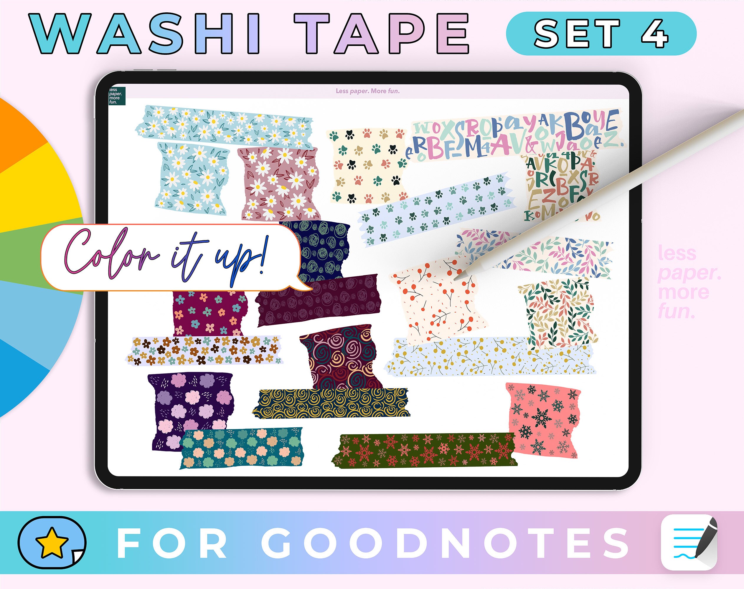 80 Washi Tapes Goodnotes Stickers // Color Changing Digital Planning