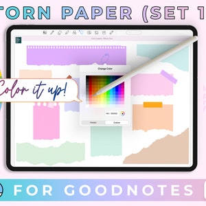 Adesivi GoodNotes // Pianificazione digitale della carta strappata che cambia colore n. 1