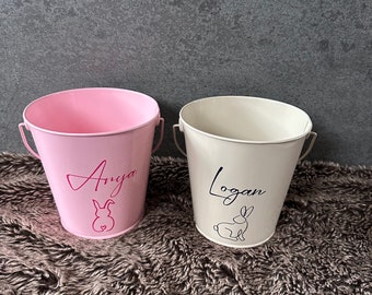 Personalised Bunny Easter Bucket | Metal Bucket | Plant Pot Bucket